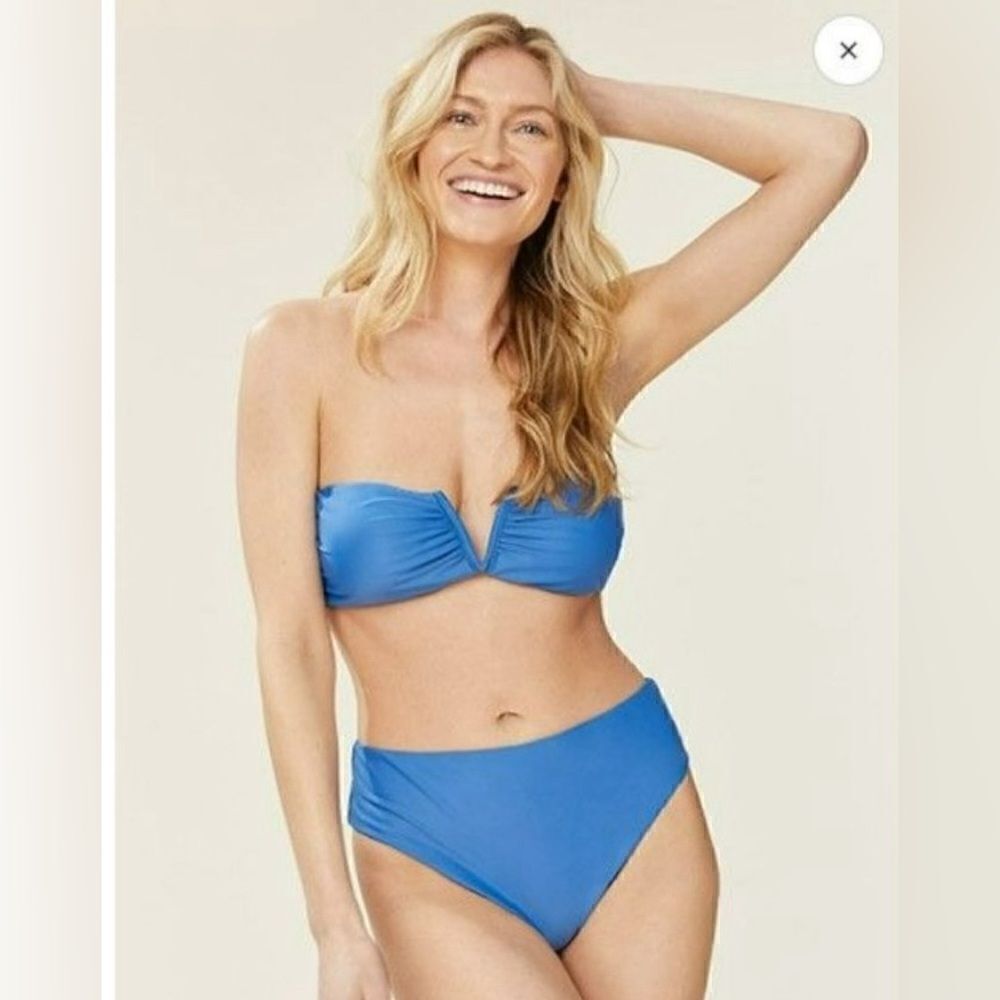 Andie Swim The Scala Blue Bikini Top Bandeau Strapless